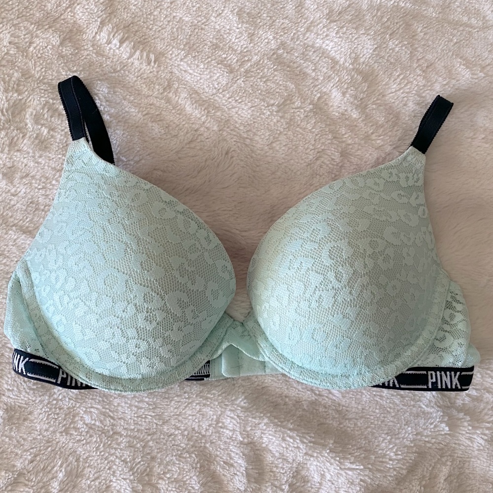 PINK aqua leopard lace all over push-up bra